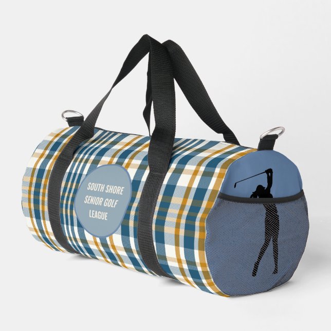 Senior Golfer "Blue Harvest" Plaid  Duffle Bag (Right Corner)