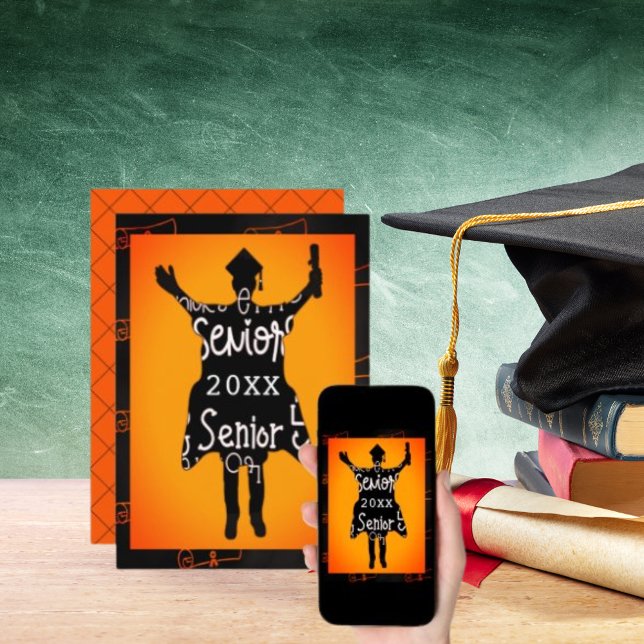 Senior Graduate Silhouette Orange Party Celebrate Invitation (Senior Graduate Silhouette Orange Party Celebrate Invitation)