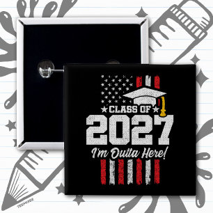 Senior Graduation American Flag Class of 2027 15 Cm Square Badge