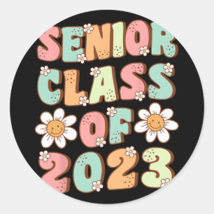 Senior Graduation Cute Groovy Senior Cl Of 2023  Classic Round Sticker