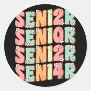 Senior Graduation Cute Groovy Senior Cl Of 2024  Classic Round Sticker