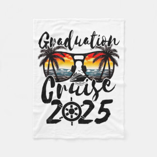 Senior Graduation Trip Cruise 2025 Retro Ship Fleece Blanket
