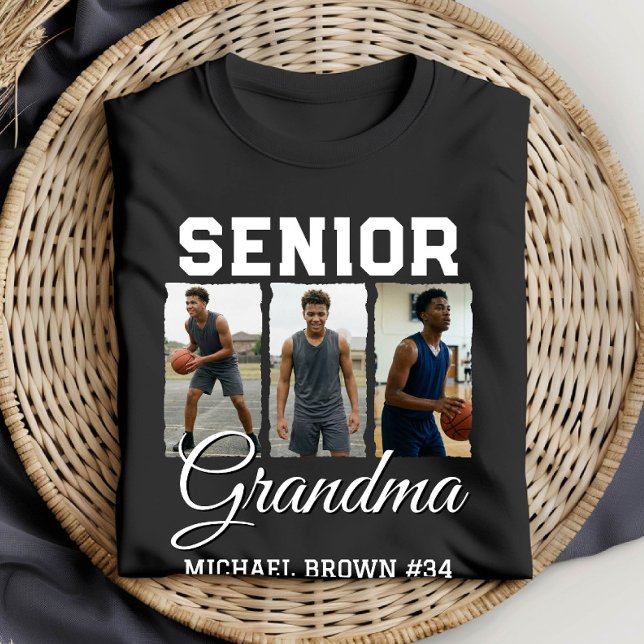 Senior Grandma Basketball Photo Collage Custom T-Shirt (Creator Uploaded)