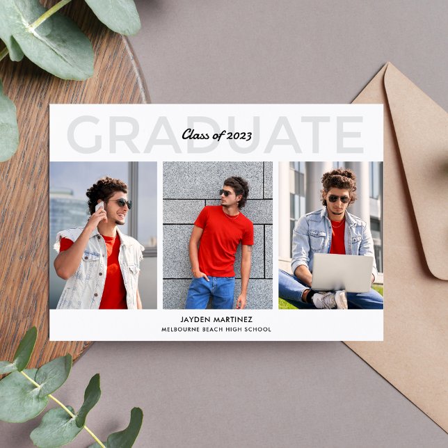 Senior Guy Three Photo Graduation Party Invitation (Creator Uploaded)