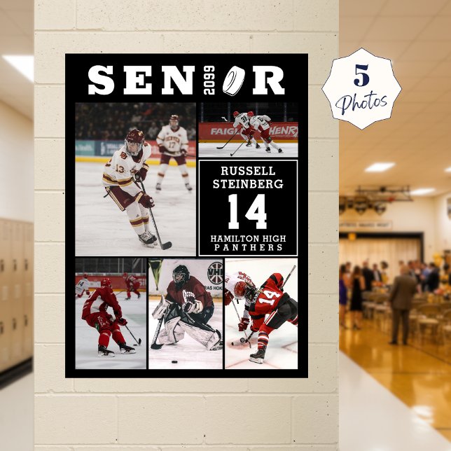 Senior Hockey Player Name Number 5 Photo Collage Poster (Creator Uploaded)