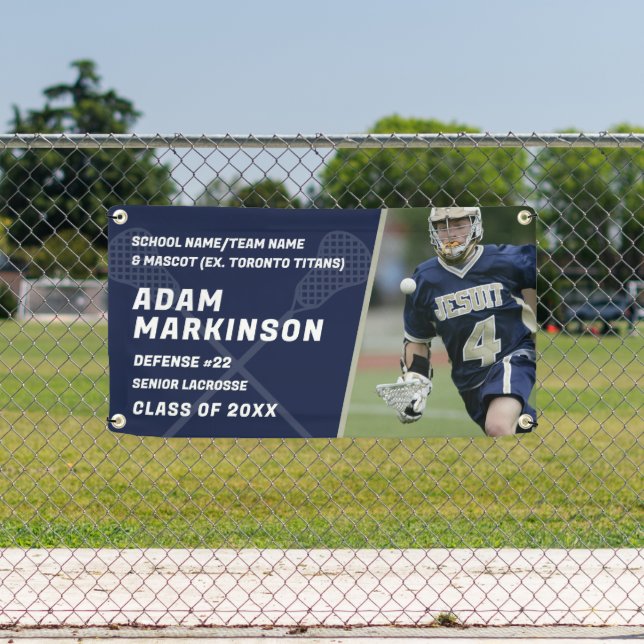 Senior Lacrosse Blue and Gold Outdoor Banner (Insitu)
