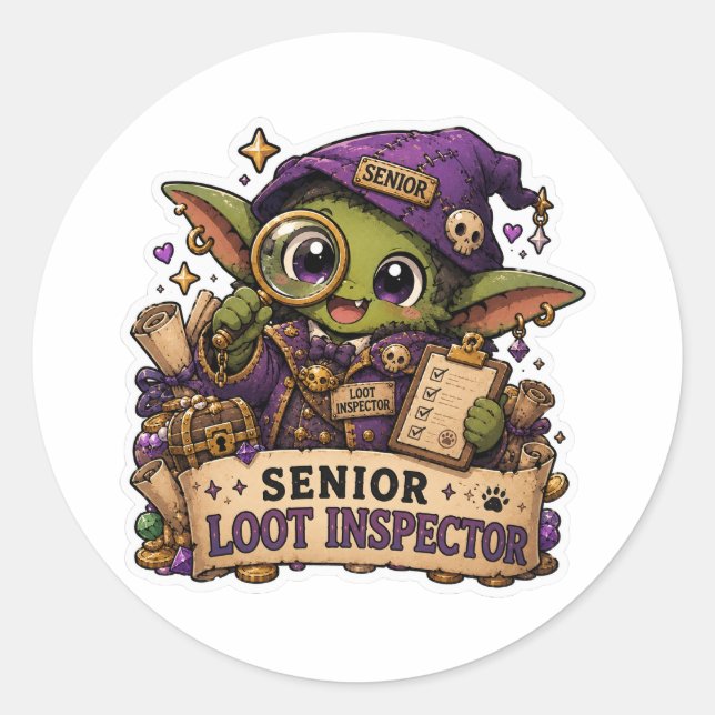 Senior Loot Inspector Goblin Sticker | Funny RPG  (Front)