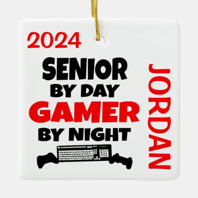 Senior Loves Playing Video Games Ceramic Ornament (Front)