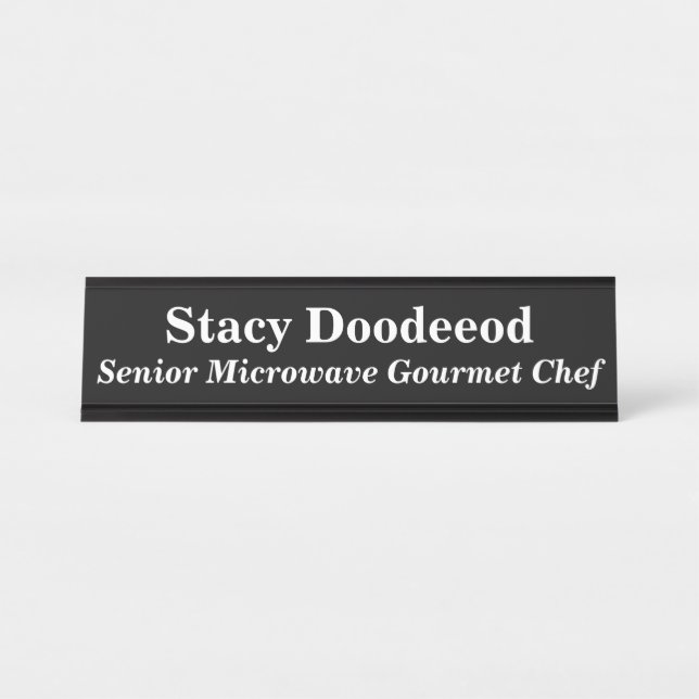 Senior Microwave Gourmet Chef Funny Black Desk Name Plate (Front)