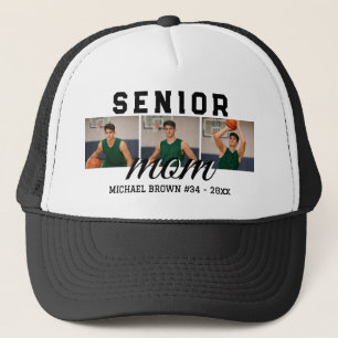 Senior Mom Custom 3 Photo Collage Basketball Trucker Hat