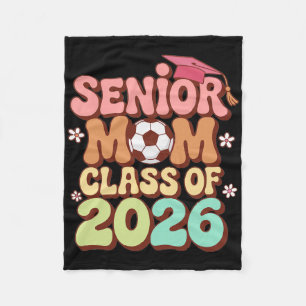 Senior Mum Cl Of 2026 Soccer Groovy 70s Retro Grad Fleece Blanket