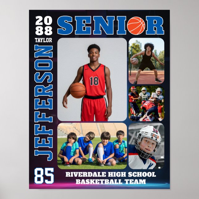 Senior Night Basketball Player Picture Collage Poster (Front)