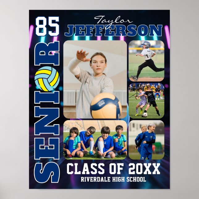 Senior Night Volleyball Team Sports Photo Collage Poster (Front)