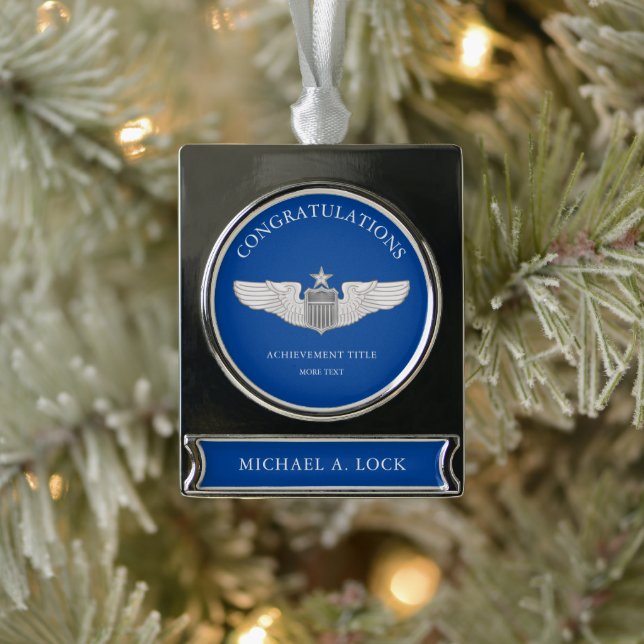 Senior Pilot Wings Custom Text Silver Plated Banner Ornament (Tree)