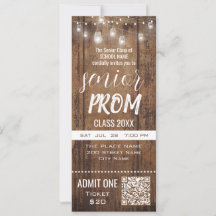 Senior Prom Rustic Ticket Party Invitation