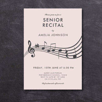Senior Recital Music Concert Elegant Music Notes Invitation