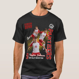 Senior Soccer Player Custom Photo Collage Red T-Shirt