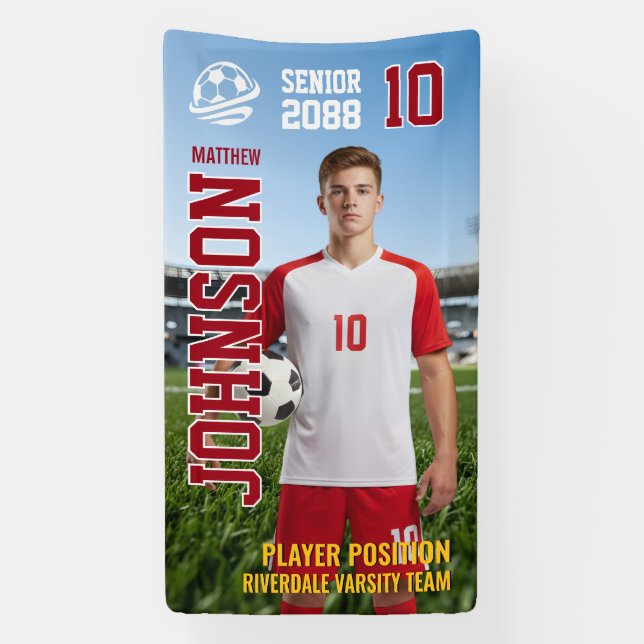 Senior Soccer Player Photo Football Field Banner (Vertical)