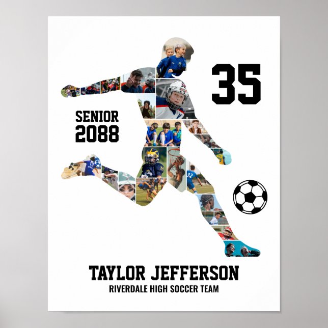 Senior Soccer Team Sports Custom Photo Collage Poster (Front)