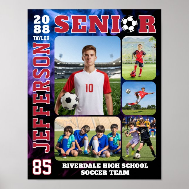 Senior Soccer Team Sports Player Photo Collage Poster (Front)
