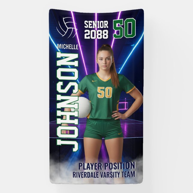 Senior Volleyball Player Customized Portrait Photo Banner (Vertical)