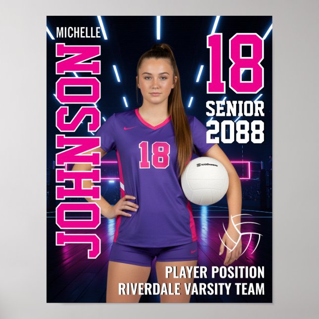 Senior Volleyball Player Personalized Photo Sports Poster (Front)