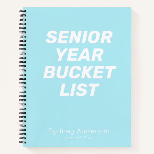 Senior Year Bucket List Blue Personalised Name Notebook (Front)