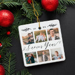 Senior Year Elegant Script 6 Photo Grid Collage Ceramic Ornament<br><div class="desc">Send a beautiful personalised gift that they'll cherish. Special personalised senior year photo collage ornament to display your special family photos and memories. Our design features a simple 6 photo collage grid design with "Senior Gift" designed in a beautiful handwritten black script style. Customise the text on the back of...</div>