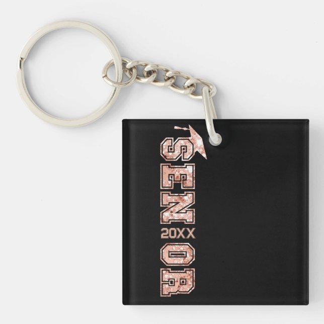 Senior Year Grad Graduate Glitter Sequins Year Key Ring (Front)