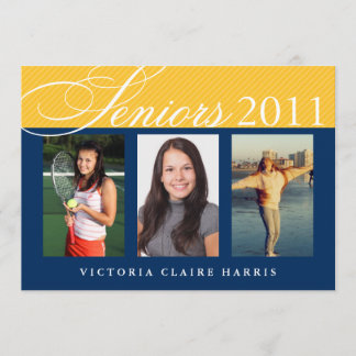 Seniors celebrate gold navy 3 photos graduation invitation