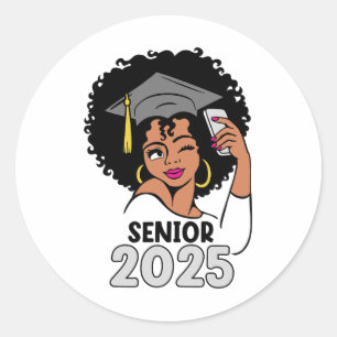 Seniors Cl Of 2025 Graduation 25 Afro Black Womens Classic Round Sticker