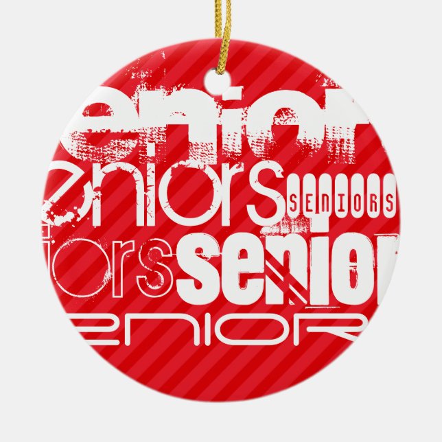 Seniors; Scarlet Red Stripes Ceramic Tree Decoration (Front)