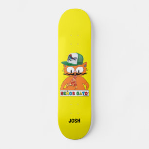 Senor Gato Cartoon Cat w/ Trucker Cap Pizza Skateboard