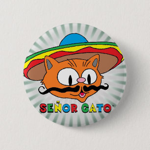 Señor Gato (Cartoon Moustache Cat) with Sombrero 6 Cm Round Badge