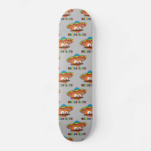 Señor gato Cartoon Moustache Fiesta Cat Skateboard (Front)