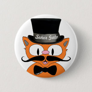 Señor Gato™ Moustache Top Hat and Bow Tie Cat 6 Cm Round Badge