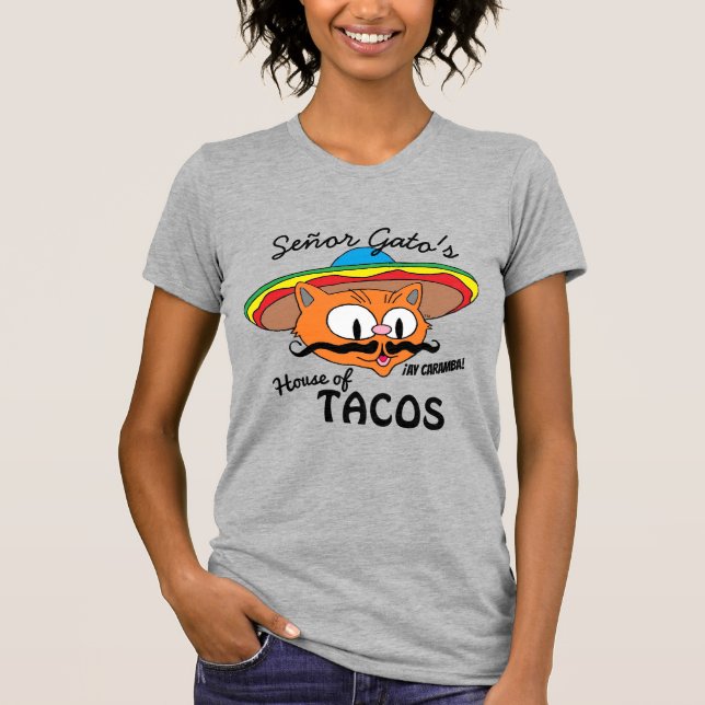 Señor Gato's House of Tacos Mexican Cartoon Cat T-Shirt (Front)