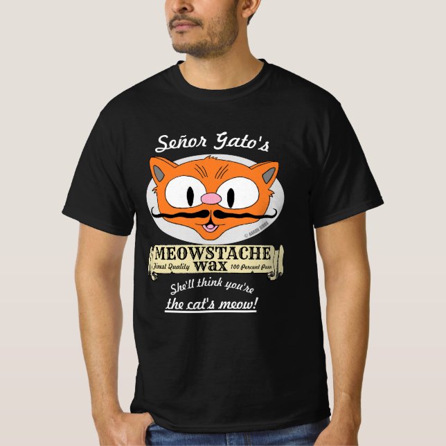 Señor Gato's MEOWSTACHE WAX Handlebar Moustache Ca T-Shirt (Front)
