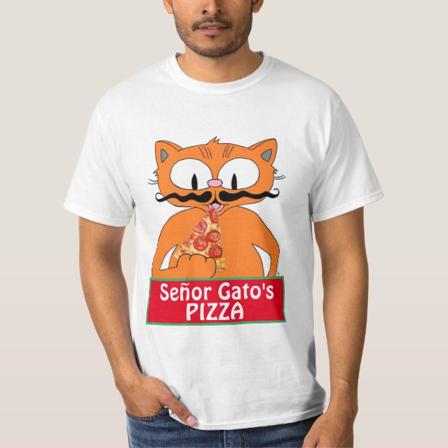 Señor Gato's Pizza Handlebar Moustache Cat T-Shirt (Front)