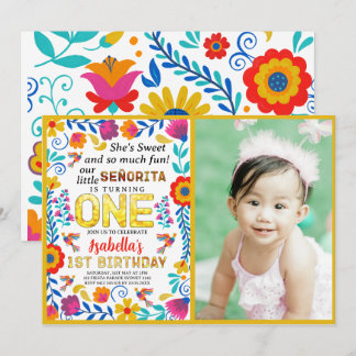 señorita 1st birthday, Mexican floral folk art Invitation
