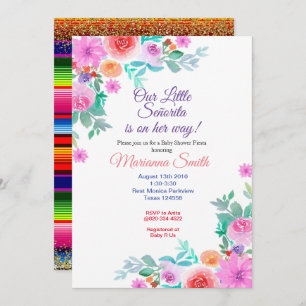 Senorita Floral Fiesta Baby Shower Gold Girl Invitation