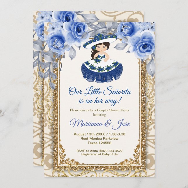 Senorita Navy Blue Fiesta Couple Shower  Invitation (Front/Back)