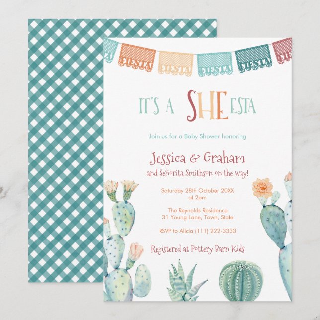 Señorita On The Way She-ESTA Girl Baby Shower Invitation (Front/Back)