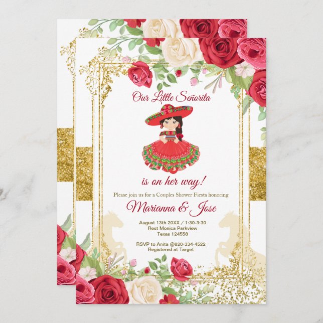 Senorita Red Roses Fiesta Couple Shower   Invitation (Front/Back)