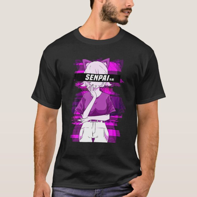 Senpai Anime Girl Vaporwave Manga Waifu Notice Me T-Shirt (Front)