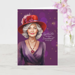Sensational in Red with Purple Dress Birthday Card