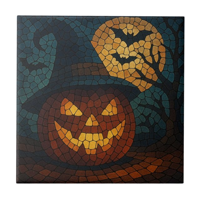 Sensational Mosaic Pumpkin Halloween Tile (Front)