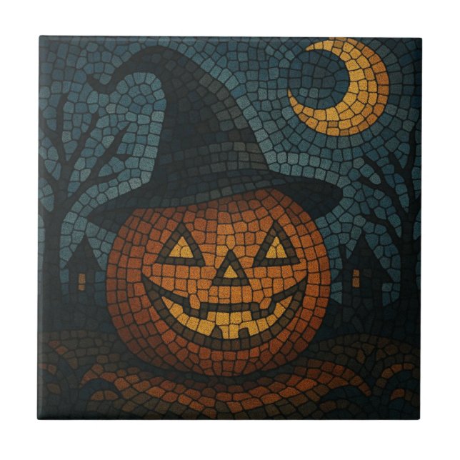 Sensational Mosaic Pumpkin Halloween Tile (Front)