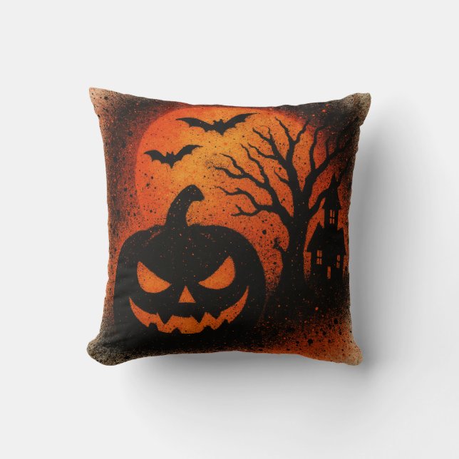 Sensational Spray Art Pumpkin Halloween Cushion (Front)