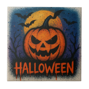 Sensational Spray Art Pumpkin Halloween Tile